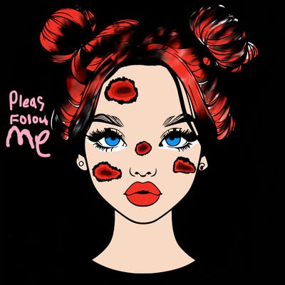 realistic girl with two buns in hair and lips