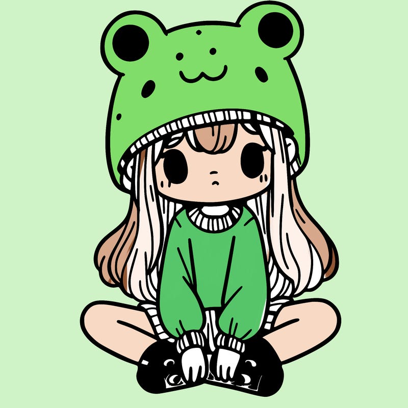 a girl wearing a frog hat and some frog socks