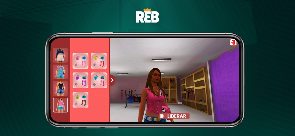 Rebaixados Elite Brasil - Interfaz de personalización de personajes en Rebaixados Elite Brasil mostrando opciones de ropa para un avatar femenino.