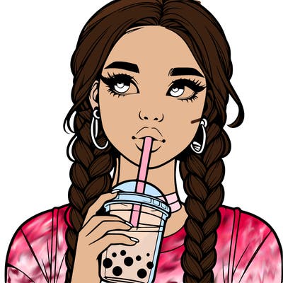 realistic girl with braided hair drinking boba