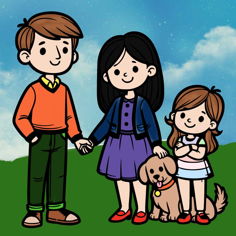 a pic with a dad a mom and a daughter and a dog