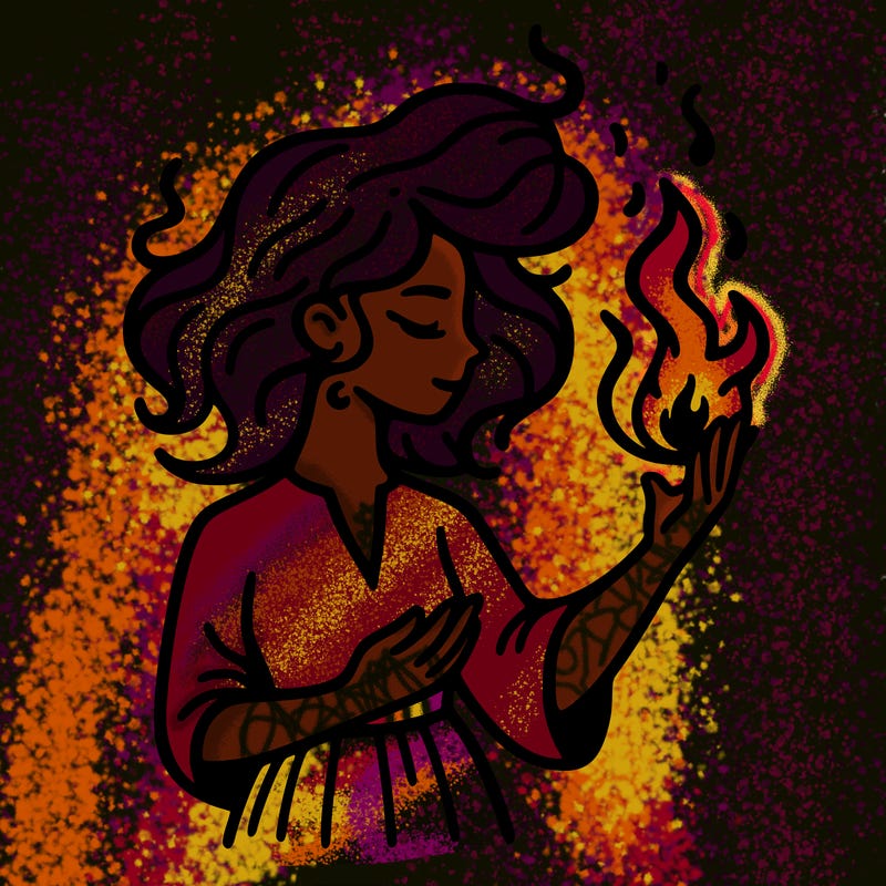 woman with fire
