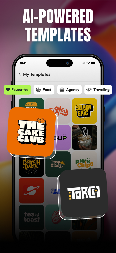 Oberfläche der KI-Logo-Generator-App, die eine Vielzahl von Logo-Design-Vorlagen zeigt