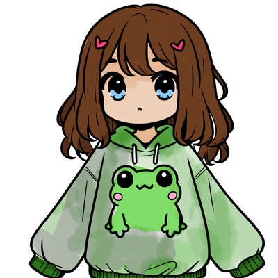 girl wearing frogging sweatshirt