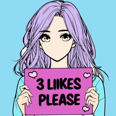 a realistic girl having a sign saying 3 likes please