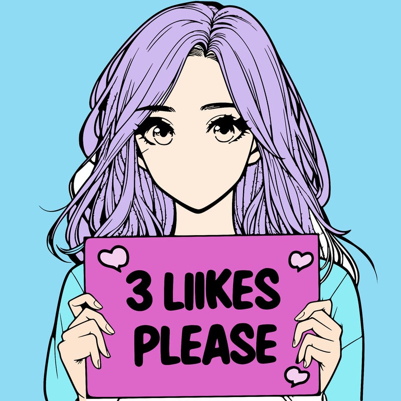 a realistic girl having a sign saying 3 likes please