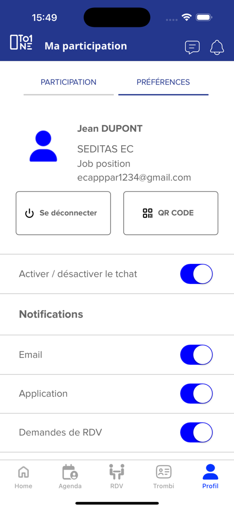 1to1 Retail Ecommerce - Pantalla de configuración de perfil de usuario y notificaciones en la aplicación móvil 1to1 Retail Ecommerce