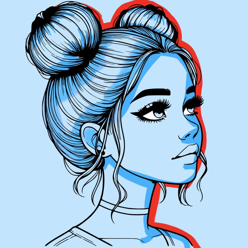 realistic girl with buns on the top of her head