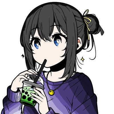 manga character drinking boba