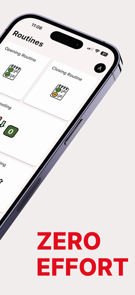 Leafe - Interface do aplicativo Leafe mostrando rotinas de abertura e fechamento para gerenciamento de cozinha