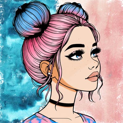 realistic girl with buns on the top of her head
