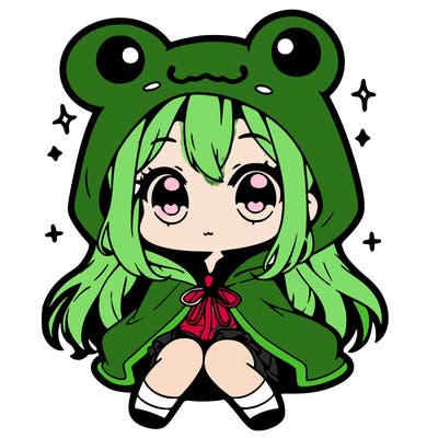 chibi girl with frog hoodie