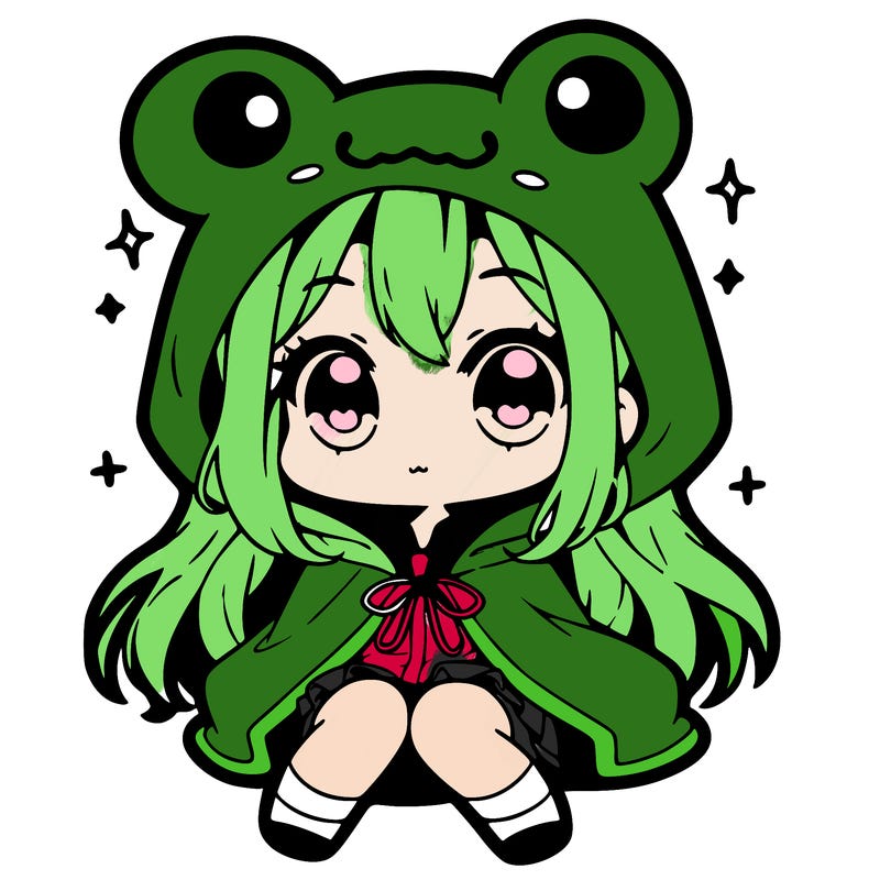 chibi girl with frog hoodie