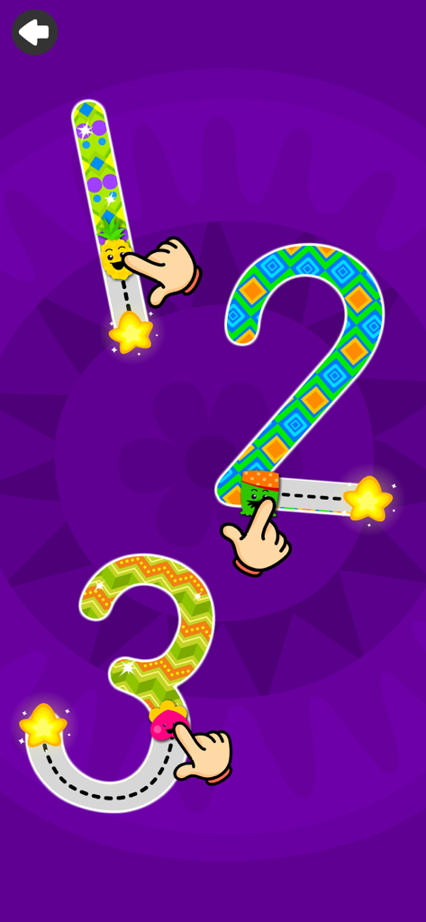 Educational number tracing game for kids showing numbers one two and three