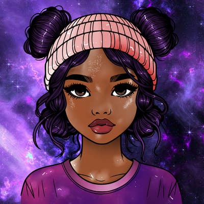 realistic girl with buns in her hair with a beanie on