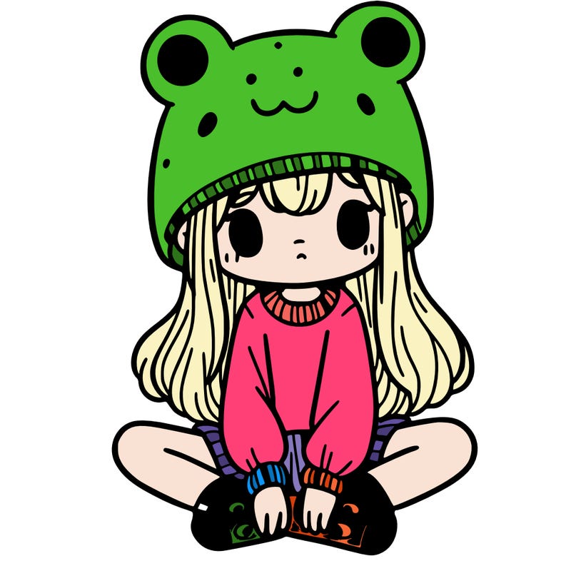 a girl wearing a frog hat and some frog socks