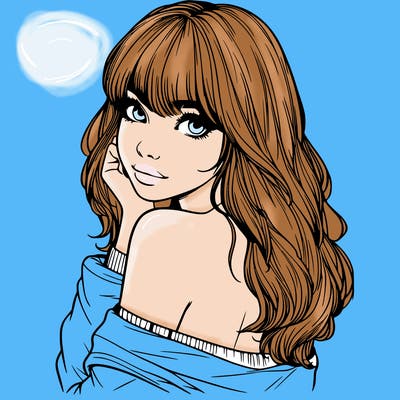 realistic girl with bangs looking over her shoulder