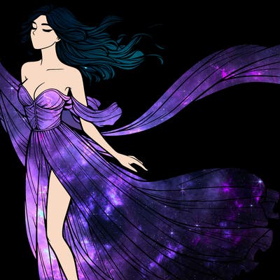 realistic woman in dress flowing the the wind