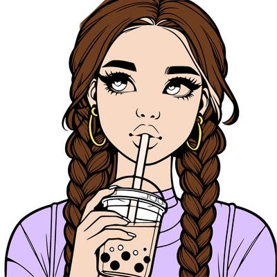 realistic girl with braided hair drinking boba