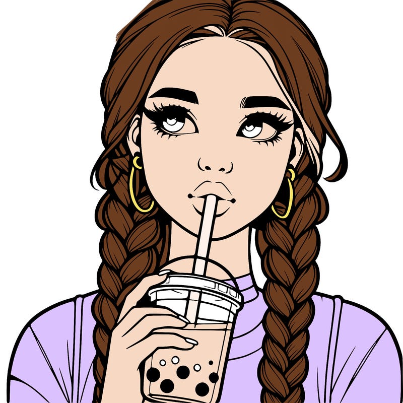 realistic girl with braided hair drinking boba