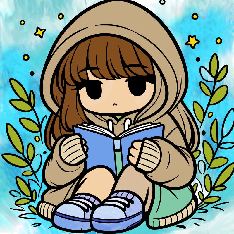 girl in oversized hoodie reading a book