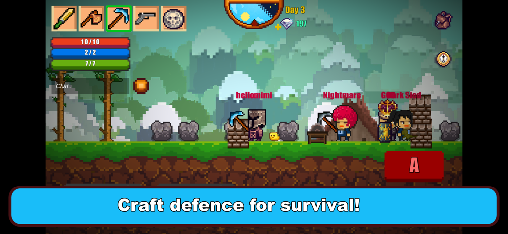 Pixel Survival Game 2 - Pixel art characters building a base in a multiplayer survival game