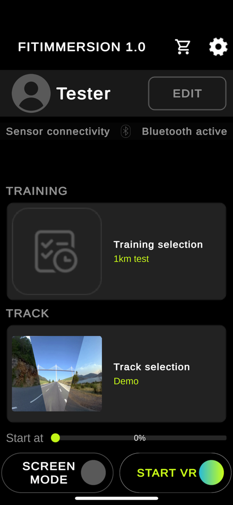 kinomap vr - Kinomap VR App-Oberfläche zeigt Trainingsauswahl und Streckenvorschau für Indoor-Cycling