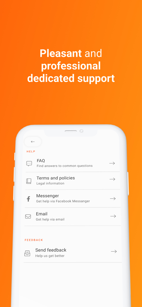 Rendin - Safe Rental Agreement - Help and feedback menu in the Rendin rental app