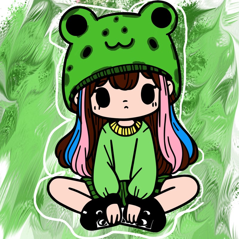 a girl wearing a frog hat and some frog socks