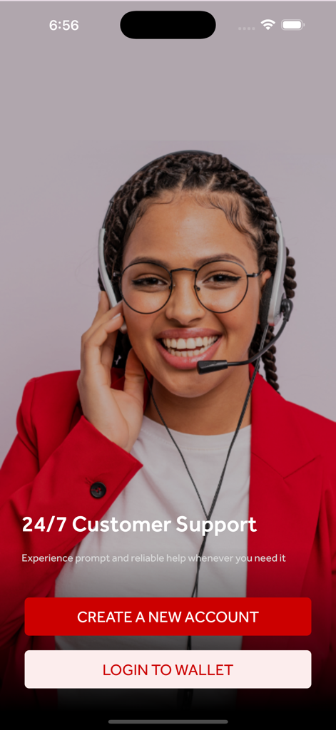 EazybyZenith - EazybyZenith 24/7 customer support interface featuring a representative with login and account creation buttons