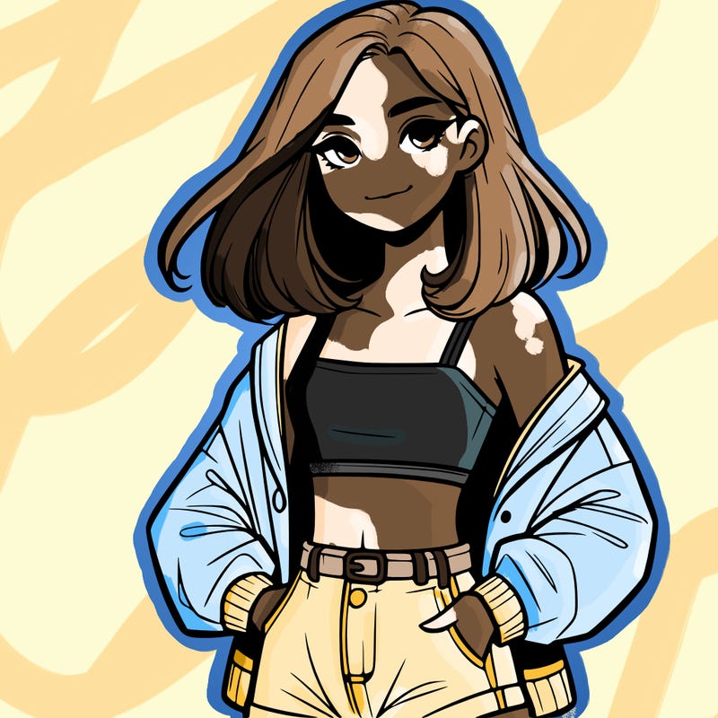 a realistic girl with a crop top and short shorts in an open jacket