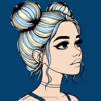 realistic girl with buns on the top of her head