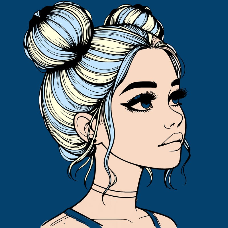 realistic girl with buns on the top of her head
