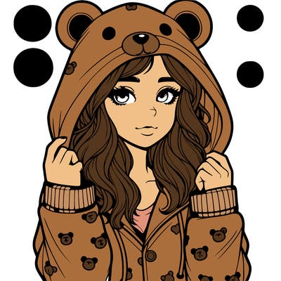 realistic girl in a animal pjs hoodie
