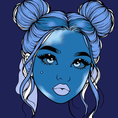 realistic girl with two buns on her hair and lips