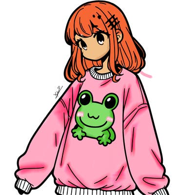 girl wearing frogging sweatshirt