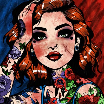 realistic girl with tattoos all over