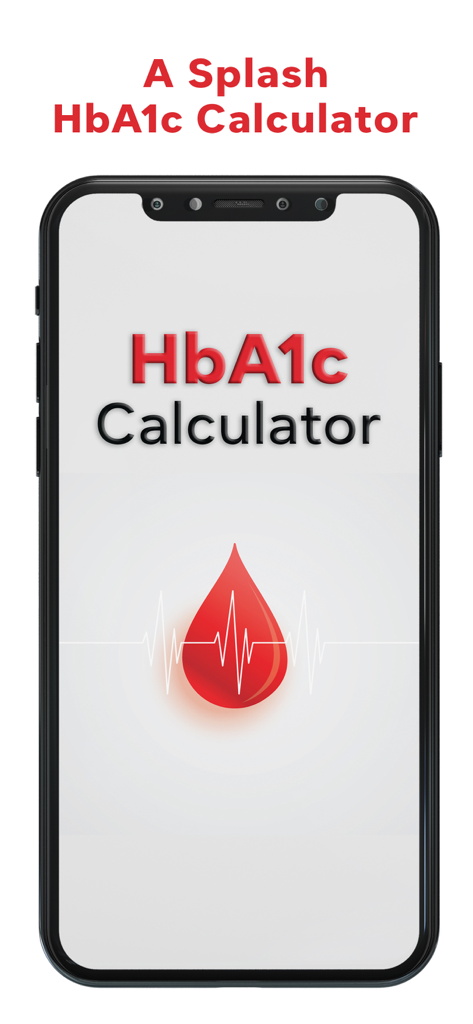 HbA1c Calculator – Blood Sugar - Splash screen of the HbA1c Calculator app with a blood drop and heartbeat icon
