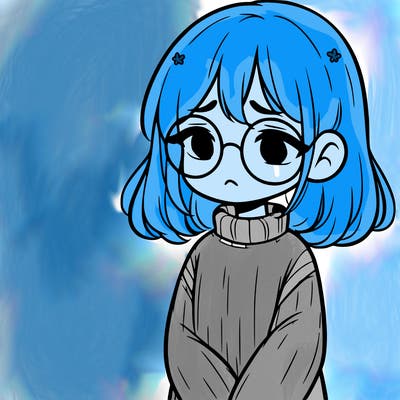 sad girl with glasses in a sweater