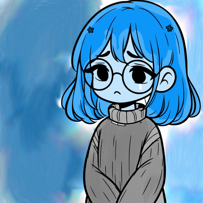 sad girl with glasses in a sweater