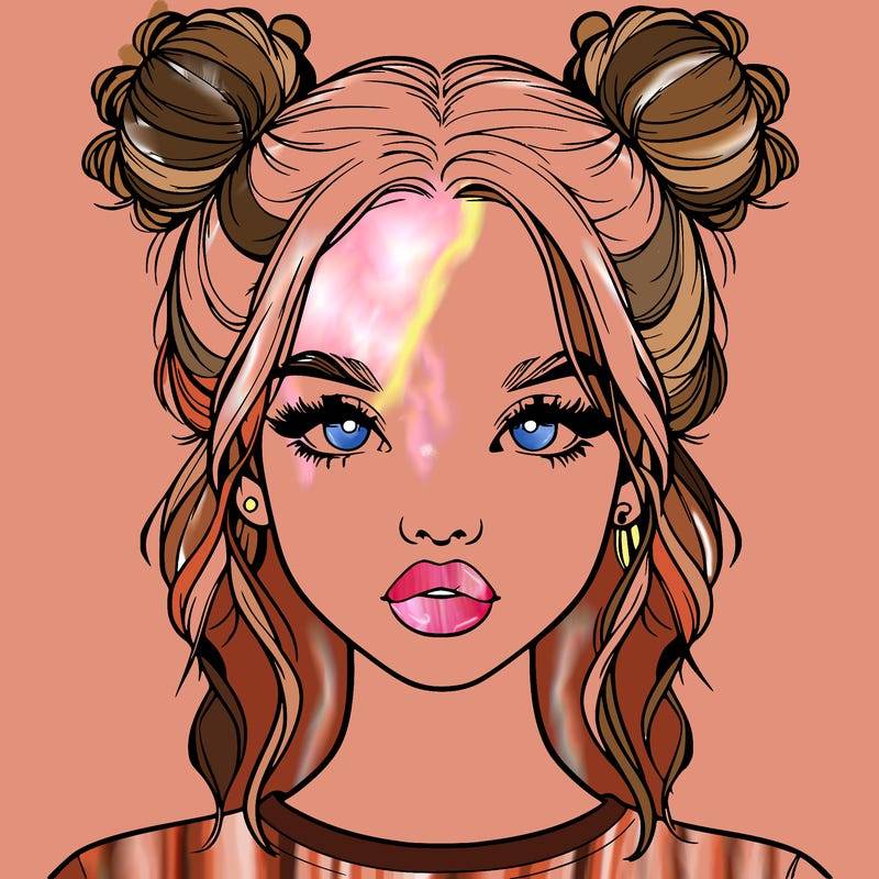 realistic girl with two buns in hair and lips