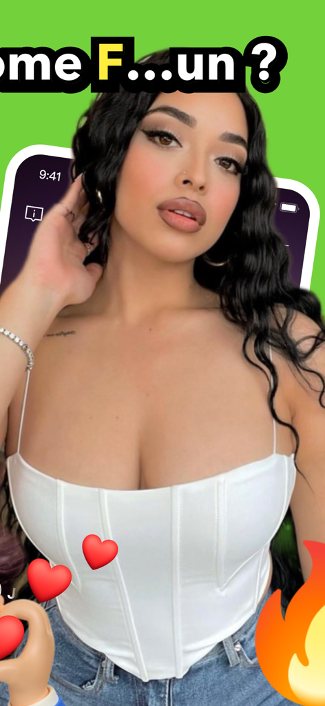 Oops: Short Video Dating - A woman's video profile on the Oops dating app featuring heart and fire emojis