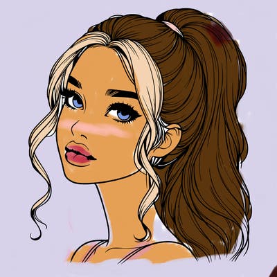 realistic girl with a ponytail on her hair and lips