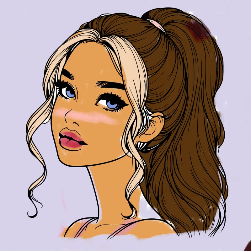 realistic girl with a ponytail on her hair and lips