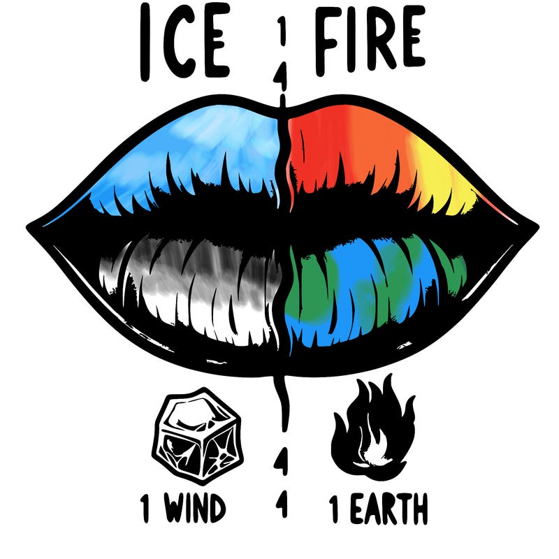 realistic lip split in fourth . 1 fourth ice 1 fire 1wind 1 earth