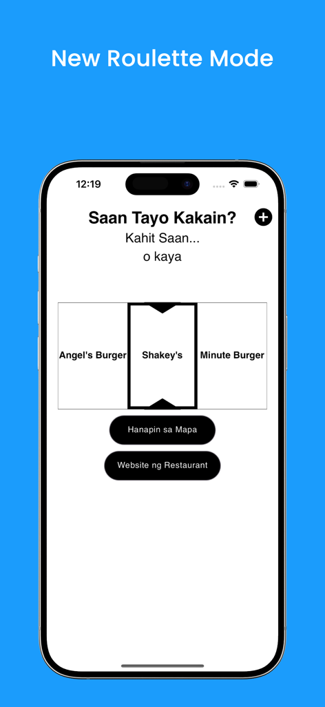 Saan Tayo Kakain? - Saan Tayo Kakain app interface featuring the restaurant roulette selection mode