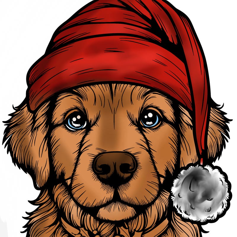 realistic dog with a christmas hat