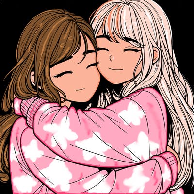 realistic two girls hugging