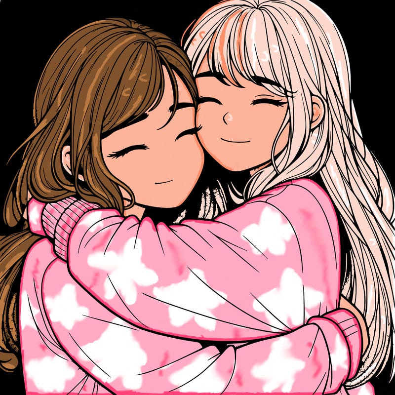 realistic two girls hugging