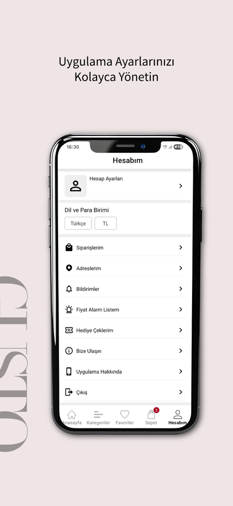 Gusto - Interface of the Gusto mobile fashion app showing the user account settings and profile management page.